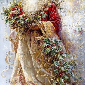 Reba Rose Creations, papier de riz pour découpage, techniques mixtes, père Noël, père Noël victorien, Noël, guirlande, shabby chic, A4, 8,27 x 11,6
