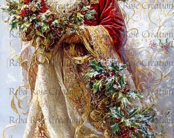 Reba Rose Creations, Rice Paper for Decoupage, Mixed Media, Santa, Victorian Santa Claus, Christmas, Garland, Shabby Chic, A4, 8.27 X 11.6
