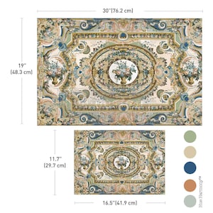 May include: Two decorative rectangular panels with a floral design. The larger panel is 30 inches (76.2 cm) by 19 inches (48.3 cm), and the smaller panel is 16.5 inches (41.9 cm) by 11.7 inches (29.7 cm). The panels feature a cream background with blue, green, and gold accents.