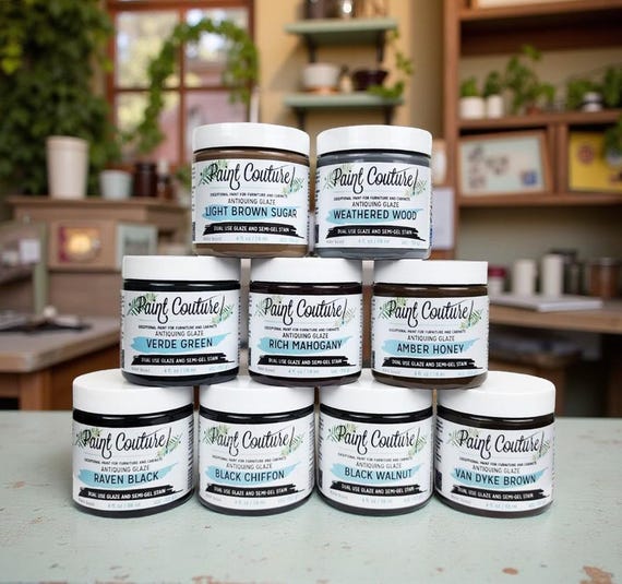 Paint Couture Water-Based Metallic Glaze | Self Leveling Top Coat and Antiqued Wood Stain for Furniture & Crafts, 1 oz