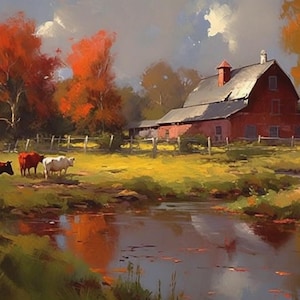 Reba Rose Creations, papier de riz pour découpage, techniques mixtes, grange rouge, campagne, paysage, ferme, 0534, A4 8,27 x 11,6