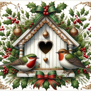 Objets créatifs pour découpage, papier de riz, Noël, hiver, tourtereaux, nichoir, shabby chic, techniques mixtes, A4 8,27 x 11,69 DPD629