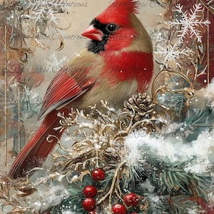 Reba Rose Creations, papier de riz pour découpage, techniques mixtes, Noël, cardinal rouge, baies de houx, shabby chic, 1384, A4, 8,27 x 11,6