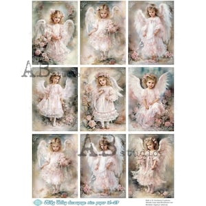 AB Studio, Milky Valley, papier de riz, shabby chic, style vintage, filles, anges, roses, carrés, découpage, techniques mixtes, ID-27, A4 8,27 x 11,6
