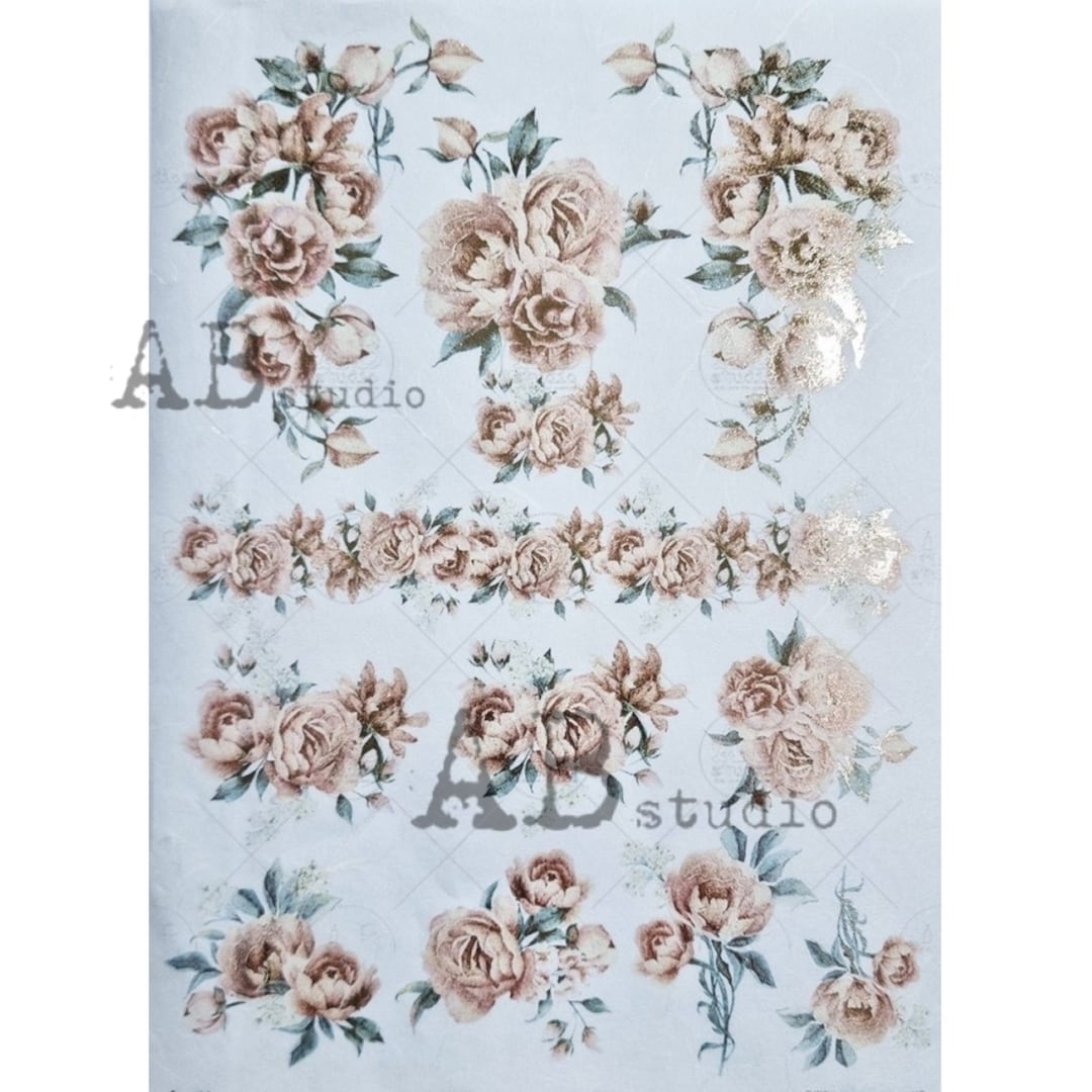 Pink Rice Paper AB Studio, Rice Paper, Pink Ros, Garland, Bouquets, Gold Gilded, 1520 ...