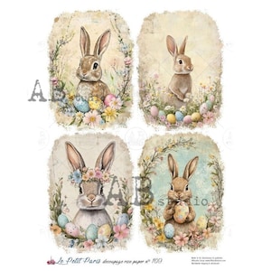 AB Studio, Rice Paper, La Petit, Easter, Bunnies, Rabbits, Eggs, Squares, A4 8.27 x11.69, Mixed Media, Decoupage, LP109