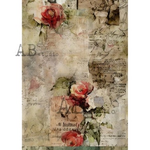 AB Studio, papier de riz pour découpage, papier de riz romantique, style vintage, shabby chic, dentelle, roses, papier peint, 1805, A4 - 8,27 x 11,69