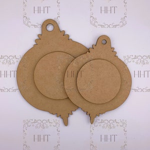 Laser Cut, MDF, Weihnachten, Ornament, Basis, Rohling, mit Overlay in der Mitte, 2 Stück, Decoupage Mixed Media, Kunsthandwerk, 2 Größen, 1/8 , Kunsthandwerk