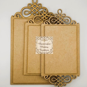 Laser Cut MDF, Vintage Style, Blank, Base, Panel, Plaque, Ornament, Pendant, Center Overlay, 2 pc, Decoupage Mixed Media, 3 sizes