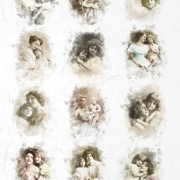 ITD Collection Rice Paper for Decoupage R1770, Size A4 - 210x297 mm, 8.27x11.7 inch, vintage photos, mother with child, children, ovals