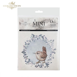 ITD Collection, Rice Paper, Mini Set, 6 sheets, 5 x 8, Decoupage, Mixed Media, RSM050, Ice, snow, winter birds, Christmas wreaths