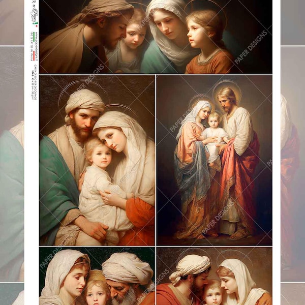 Papel de arroz Paper Designs, Virgem Maria, José, Menino Jesus, Sagrada Família, Natividade, CULT-0193, Decoupage, Técnica Mista, A4 8,27 x 11,69