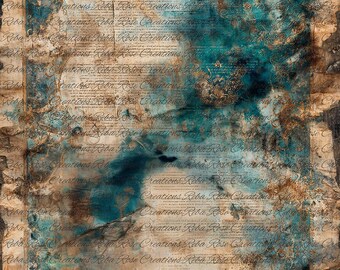 Reba Rose Rice Paper for Decoupage, Blue and Gold Marble, Mixed Media, A4, 8.27 X 11.6