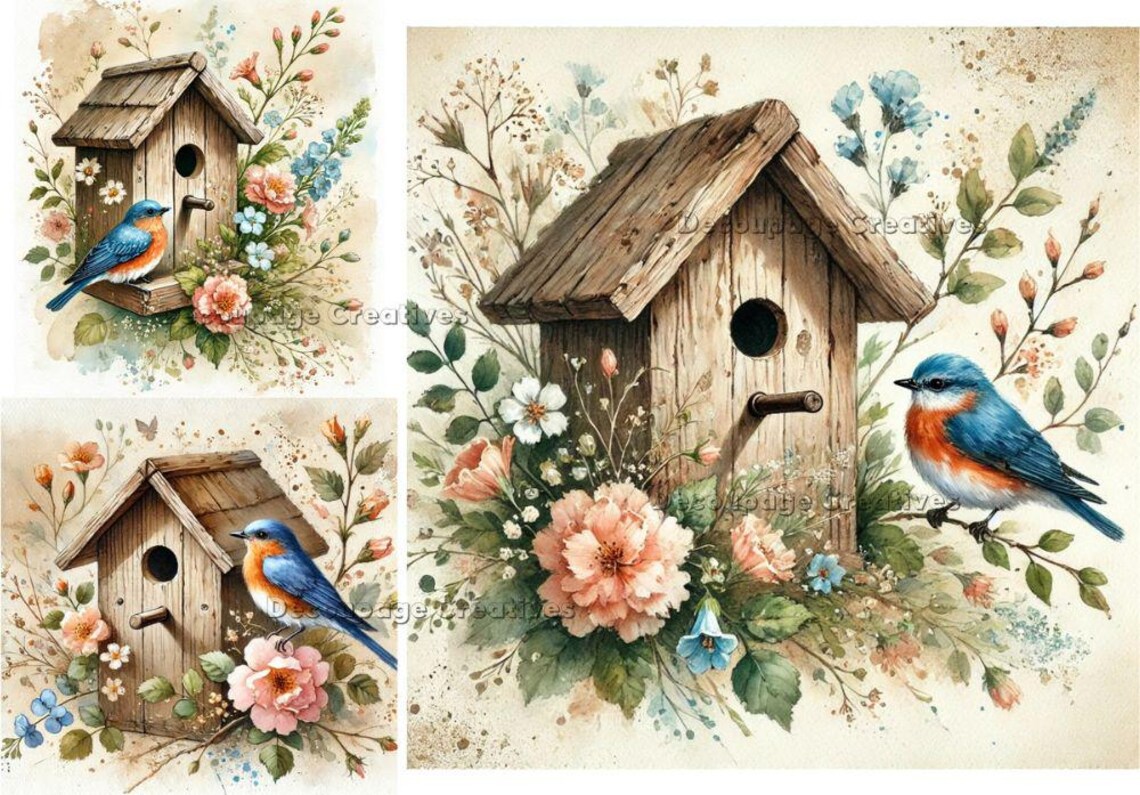 Spring Decopauge Decoupage Creatives Rice Paper, Spring, Flowers, Bird Houses, Cards ...