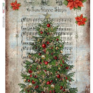 Motifs en papier. Papier de riz, beau sapin de Noël, vacances, décoration, partitions, 0340 A4 8,3 x 11,7 pouces papier de riz pour découpage