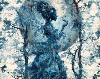 Reba Rose Rice Paper for Decoupage, Blue Fairy Moon, Mixed Media, A4, 8.27 X 11.6