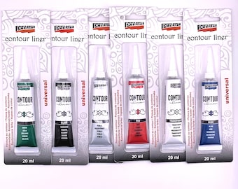 Pentart Contour Liner, 20 ml Blu, Verde, Rosso, Nero, Trasparente, Perla, Penna a vernice, A base d'acqua, 3D tridimensionale