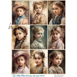 AB Studio, Milky Valley, papier de riz, découpage, filles vintage, portraits, carrés, tags, shabby chic, ID-85, A4 8,27 x 11,69 pouces