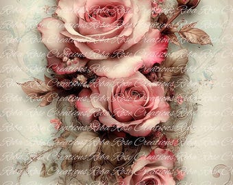 Reba Rose Creations Rice Paper for Decoupage, Mixed Media, Pink Roses Bouquet, Flowers, Size; A3