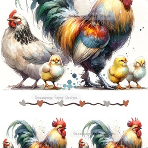 Objets créatifs pour découpage, papier de riz, coq, famille, poulets, chics, campagne, techniques mixtes, carrés, A4 8,27 x 11,69, DPD-462
