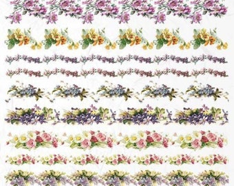Carta di riso della collezione ITD per decoupage R1339, formato A4 - 210 x 297 mm, 8,27 x 11 pollici Vintage, Shabby Chic, fiori primaverili, rifiniture, ghirlanda