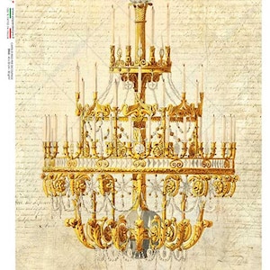 Diseños de papel, candelabro, dorado, vintage, estilo shabby chic, 0037, A4 - Papel de arroz para decoupage de 8,3" x 11,7"
