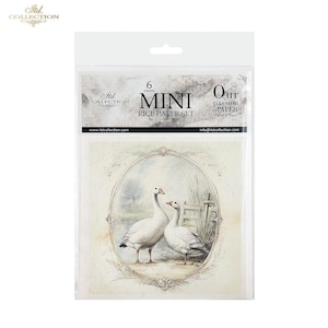 ITD Collection, Rice Paper, Mini Set, Ducks, Geese, Ducklings, Rounds, Floral, 6 Sheets, 5x8, RSM119, Decoupage, Mixed Media, RSM162