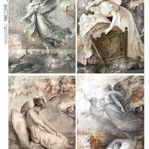 Modèles de papier, Sortie spéciale, Anges, Culture, Lot de 4, Shabby Chic, Style vintage, papier de riz, Serviettage, Technique mixte, A4 20,2 x 30,5 cm