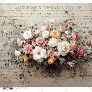 Diseños de papel, papel de arroz, lanzamiento en 2024, ramo suave, flores, estilo shabby chic, estilo vintage, decoupage, técnica mixta, FLORES-0438
