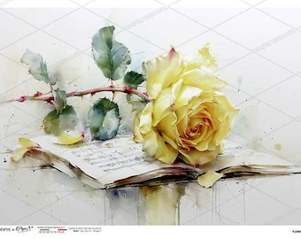 Paper Designs Carta di riso italiana, Rosa gialla, Shabby Chic, A4, Decoupage, Scrapbooking, Tecniche miste, Artigianato