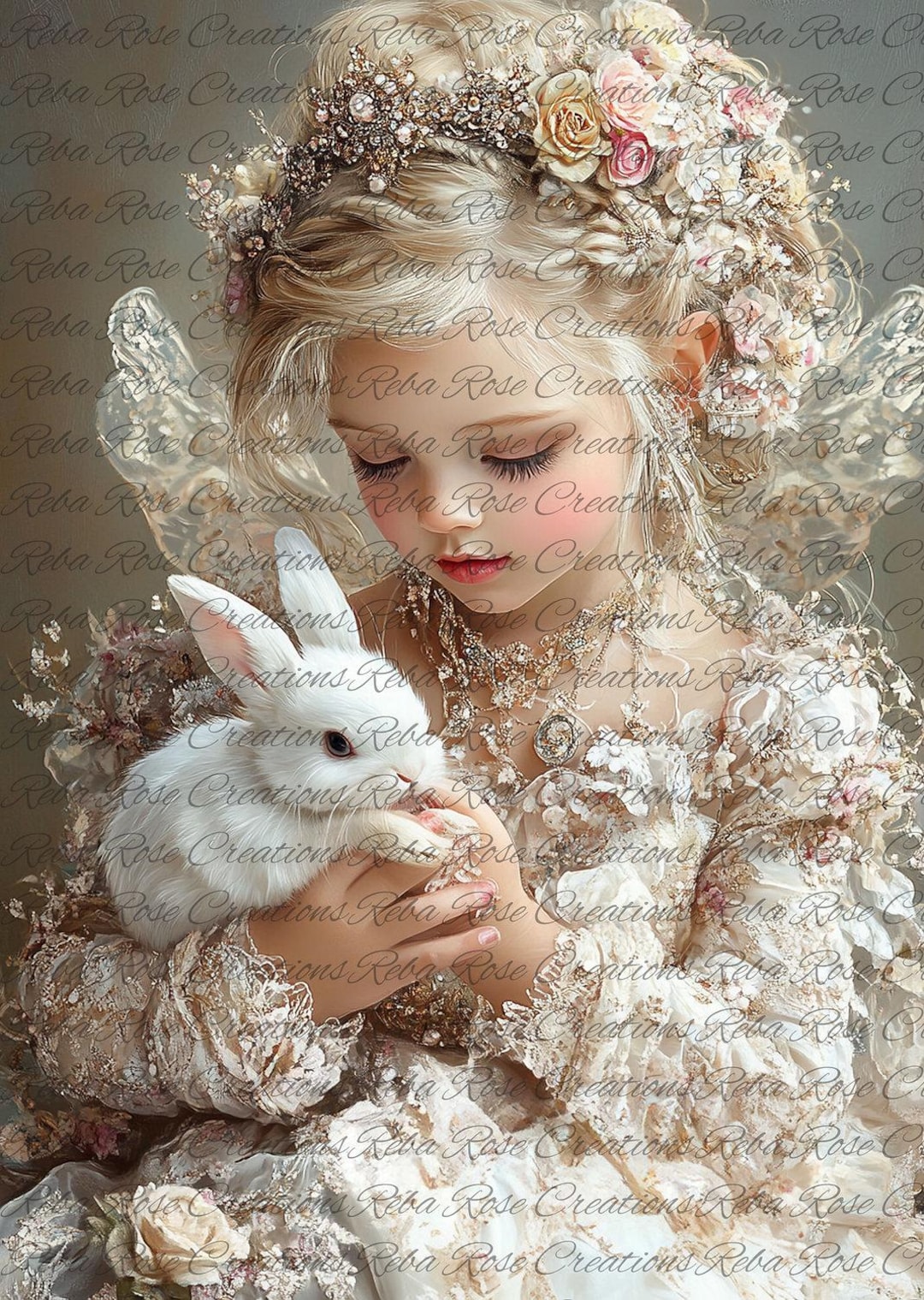 Reba Rose Rice Paper for Decoupage, Mixed Media, Easter, Bunny, Fairy ...