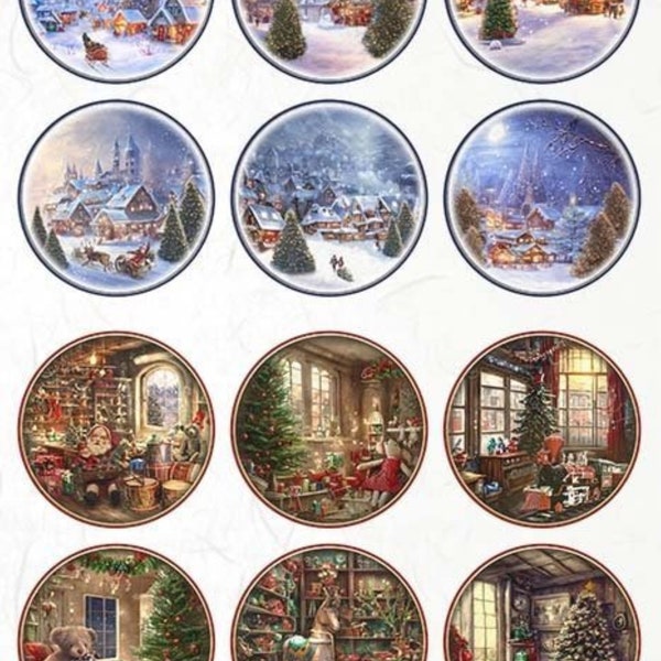 ITD Collection Rice Paper for Decoupage R2144 Size A4 - 210x297 mm, 8.27x11.7 inch, Santa, teddy bears, winter landscape, Christmas Rounds