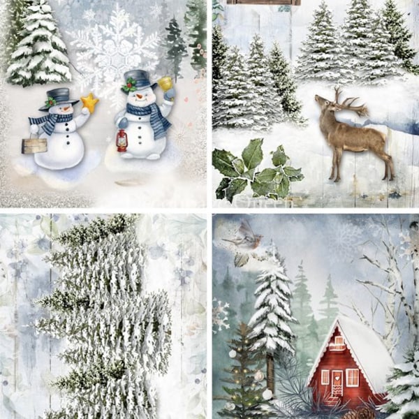 Decoupage Queen, 2023 Winter Release, Christmas, Rice Paper, A4 8.27 X 11.69, 4 Pack, Winter Scenes, Holiday, Squares, 0518