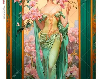 Paper Designs Rice Paper,  Art Nouveau, Beautiful Woman, 0056, A4 , Decoupage, Mixed Media