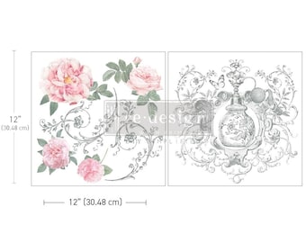 Rediseño con Prima, 2 hojas, Maxi Transfers, Odeur De Rose, Flores de estilo francés, Transfers para frotar, Shabby Chic, 2 hojas, 30 x 30 cm