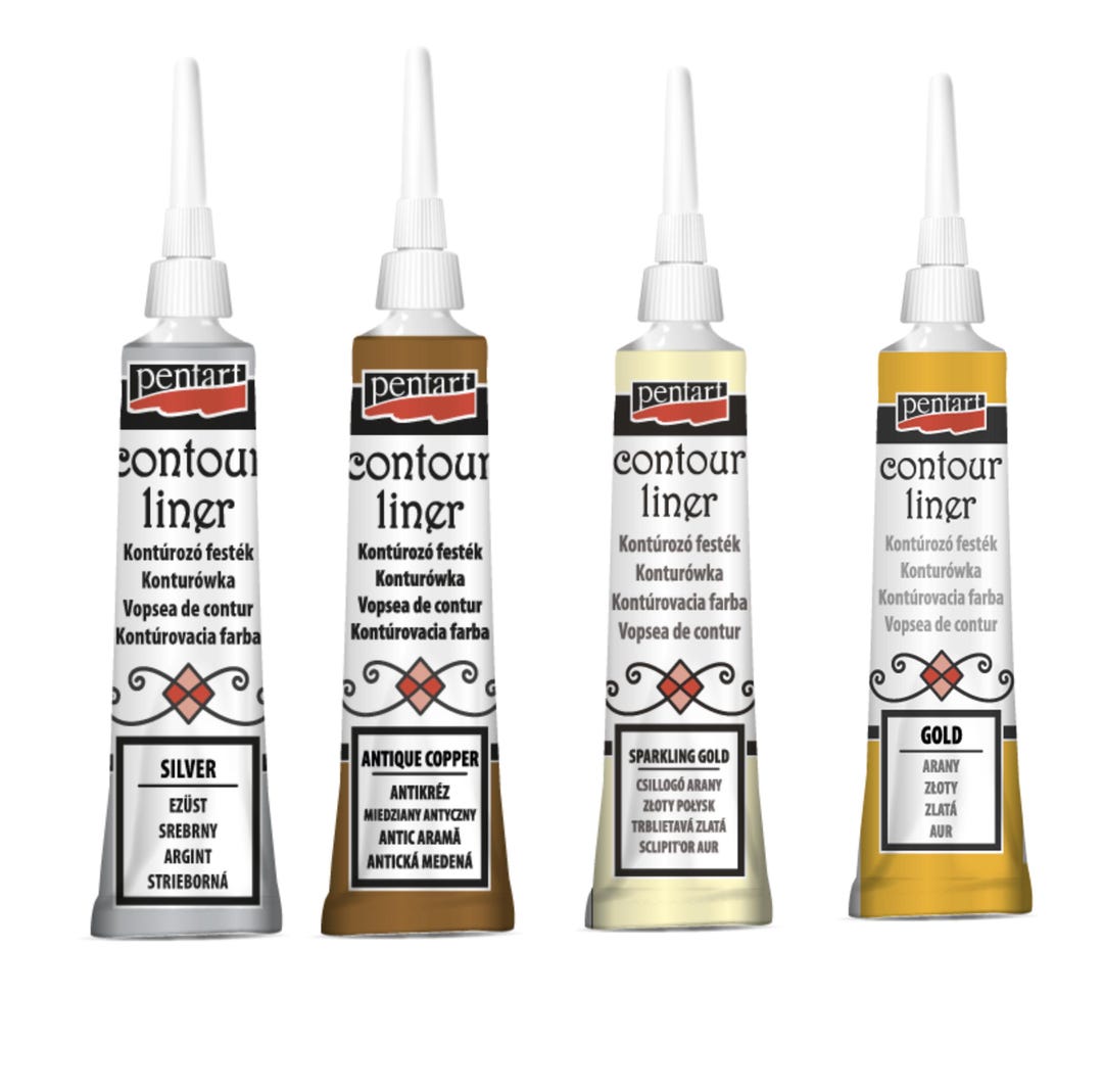 Pentart Contour Liner, 20 Ml, Copper, Silver, Sparkling Gold, Gold ...