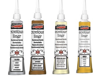 Pentart Contour Liner, 20 ml, Rame, Argento, Oro scintillante, Oro, Rame antico, 3D, Metallico, Pennarello, A base d'acqua