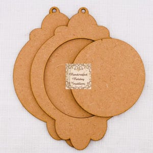 Laser Cut MDF Vintage Style, Christmas Cutout Ornament Blank Base with Frame, 3 pc, Decoupage, Mixed Media, Crafts 5 x 7