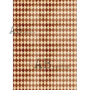 Puede incluir: Un papel con un patrón de diamantes repetitivo que presenta formas alternas de color marrón oscuro y crema. El diseño tiene una textura vintage desgastada en toda la superficie. El texto AB studio es visible en una fuente oscura y semitransparente.