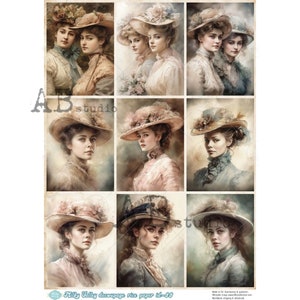 AB Studio, portraits de femmes vintage, carrés, shabby chic, vallée lactée, ID-88, A4 8,27 x 11,69 pouces, papier de riz, découpage, importé