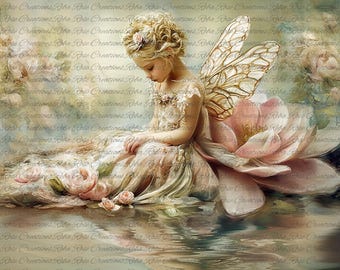 Reba Rose Creations Tissue Paper for Decoupage | Lotus Fairy Fantasy Vintage Inspired 20"x30" | Mixed Media, DIY Craft Supplies