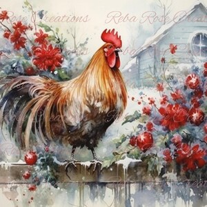Reba Rose Creations, papier de riz pour découpage, techniques mixtes, poulet, campagne, Noël, vacances, shabby chic, 0715, A4 8,27 x 11,6