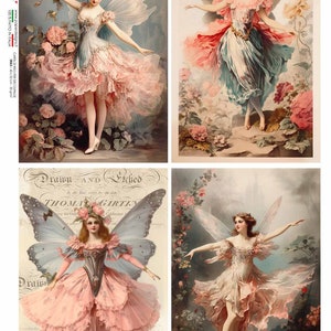 Diseños de papel, lanzamiento especial, hadas, rosas, paquete de 4, estilo shabby chic, estilo vintage, papel de arroz, decoupage, técnica mixta, A4 8,3" x 11,7"