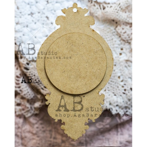 AB Studio Laser Cut HDF  Wood Base with Overlay Ornament Blank 2 piece for Decoupage Mixed Media ID-44, 18cm x 10cm, 7 x 4 inches