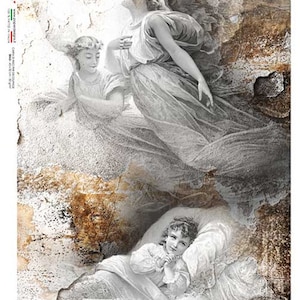 Papel de arroz, diseño de papel, diseño de cultura, 0124, decoupage, Ángel celestial 4, PD CULT-0167, A4, diseñado en Italia
