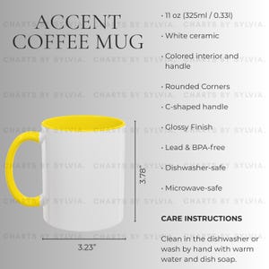 Yellow Two Tone Coffee Mug Size Chart, 11oz Mug Mockup, Printify Mug Size Chart, Mug Size Guide, Accent Coffee Mug Size Chart, Sizing Guide