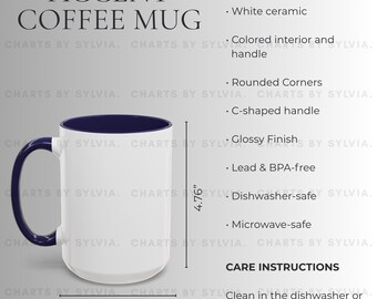 Navy Two Tone Coffee Mug Size Chart, 15 oz Mug Mockup, Printify Mug Size Chart, Mug Size Guide, Accent Coffee Mug Size Chart, Sizing Guide