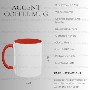 Red Two Tone Coffee Mug Size Chart, 11oz Mug Mockup, Printify Mug Size Chart, Mug Size Guide, Accent Coffee Mug Size Chart, Sizing Guide