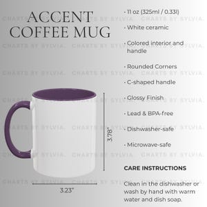 Purple Two Tone Coffee Mug Size Chart, 11oz Mug Mockup, Printify Mug Size Chart, Mug Size Guide, Accent Coffee Mug Size Chart, Sizing Guide