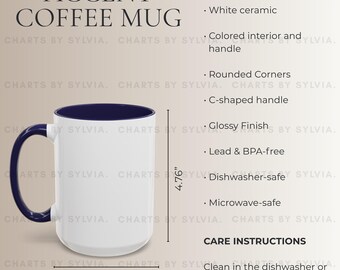 Navy Accent Coffee Mug Size Chart, 15 oz Accent Mug Mockup, 15 oz Two Tone Mug Size Chart, Printify Accent Mug Dimensions, Mug Size Guide